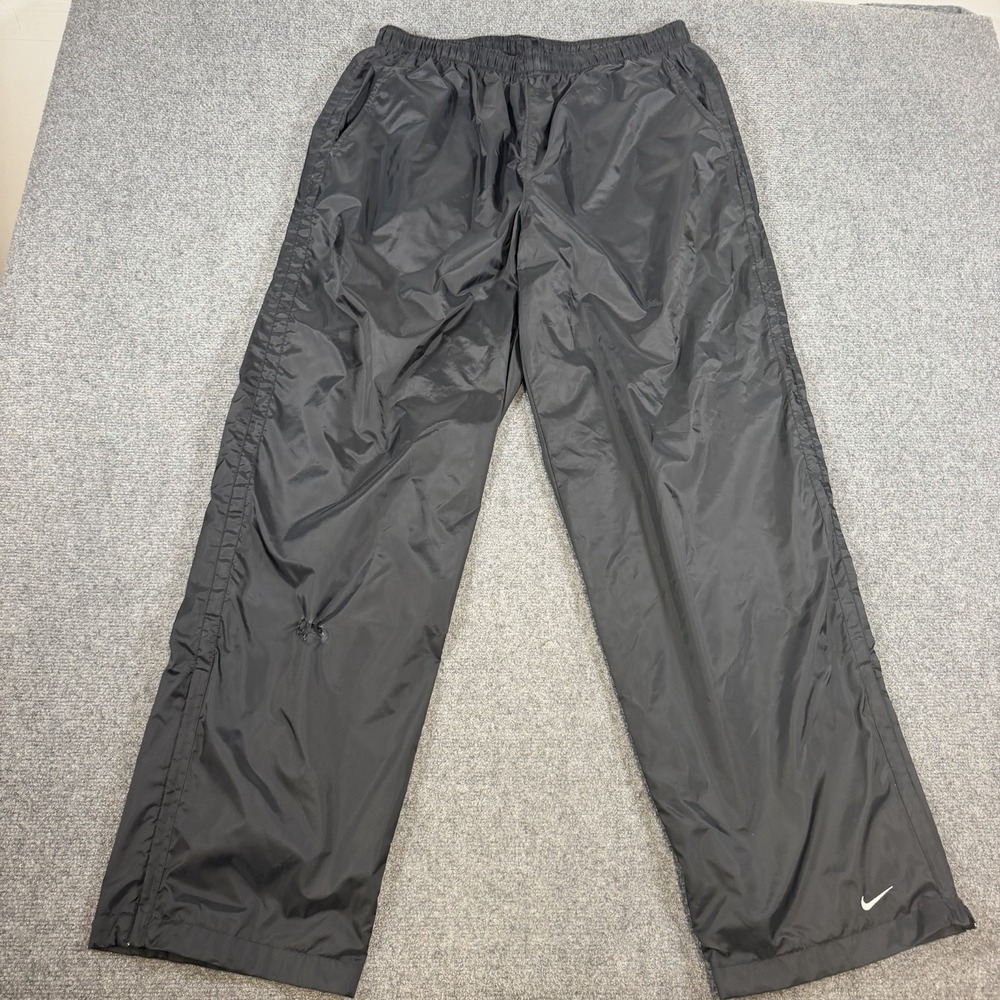 Vintage Y2K Nike Pants Mens Large Black Windbreaker Track Swoosh Lined Athletic